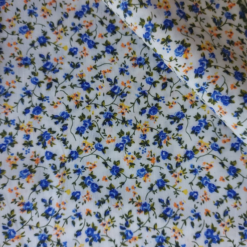 Patchwork Fabric Cream with Blue and Yellow Flowers